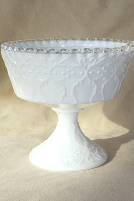 photo of vintage Spanish Lace Fenton milk glass (not silver crest) compote candy dish or flower bowl #1