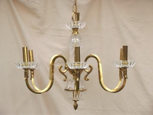 photo of vintage Spanish brass chandelier, solid brass light w/ glass bocheches #1