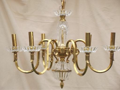 photo of vintage Spanish brass chandelier, solid brass light w/ glass bocheches #2