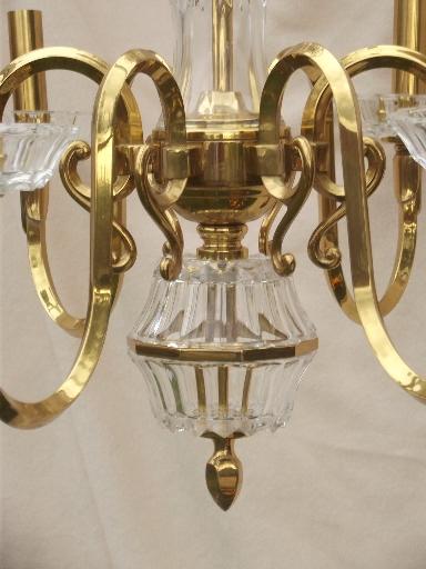 photo of vintage Spanish brass chandelier, solid brass light w/ glass bocheches #5