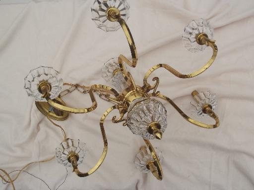 photo of vintage Spanish brass chandelier, solid brass light w/ glass bocheches #8