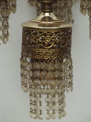 photo of vintage Spanish brass chandelier, waterfall tiered  glass prisms chandelier #2