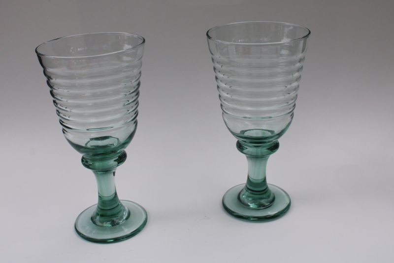 photo of vintage Spanish green Libbey glass Sirrus water goblets or wine glasses #1