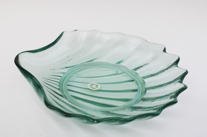 photo of vintage Spanish green eco recycled glass seashell shape bowl, glass shell made in Spain #1