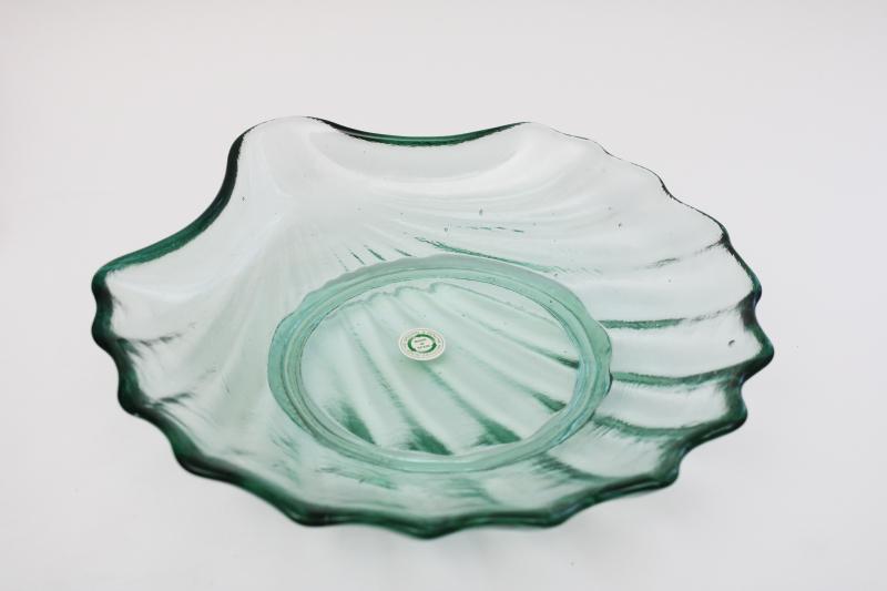 photo of vintage Spanish green eco recycled glass seashell shape bowl, glass shell made in Spain #3