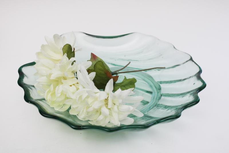 photo of vintage Spanish green eco recycled glass seashell shape bowl, glass shell made in Spain #4