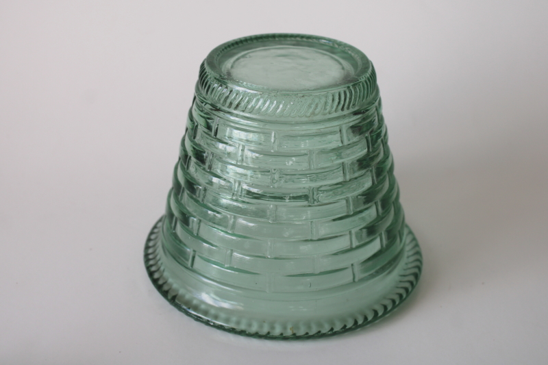 photo of vintage Spanish green recycled glass basket weave flower pot, vase or planter #4