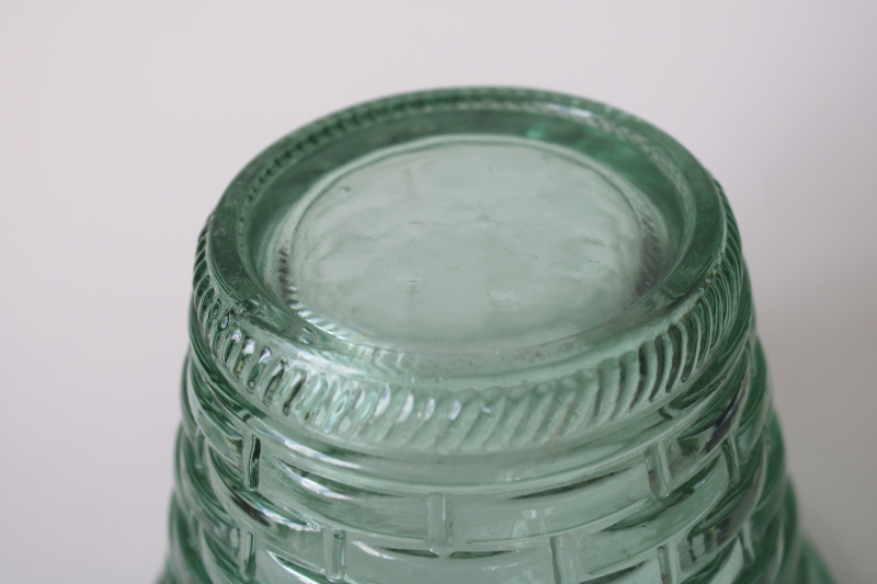 photo of vintage Spanish green recycled glass basket weave flower pot, vase or planter #5