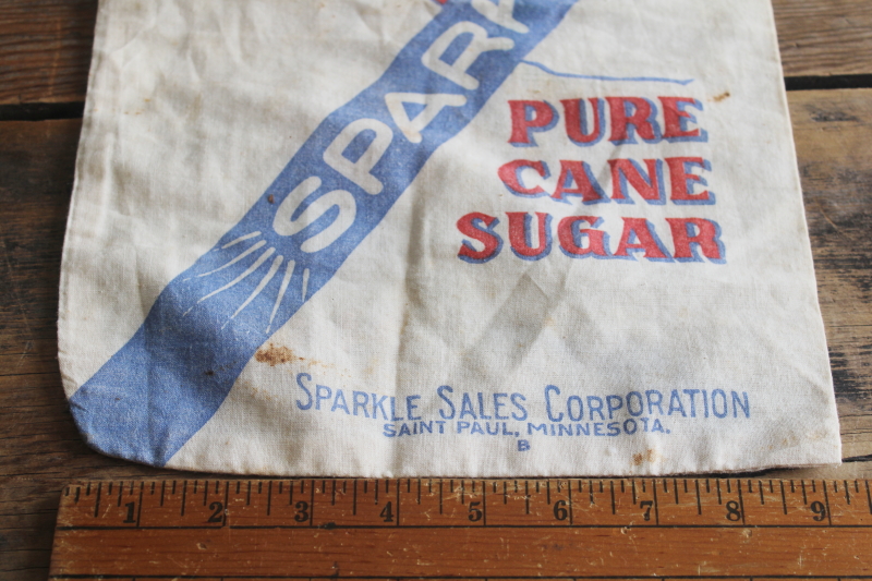 photo of vintage Sparkle brand sugar bag, soft cotton feed sack red & blue print advertising  #2