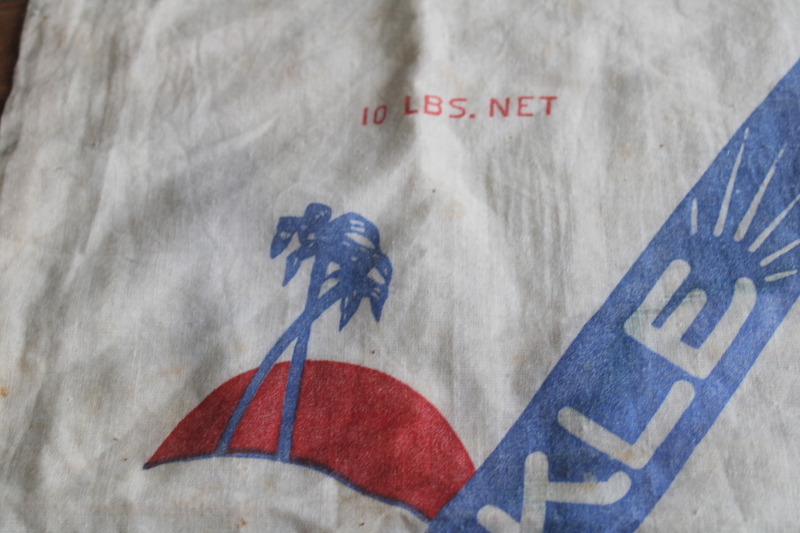 photo of vintage Sparkle brand sugar bag, soft cotton feed sack red & blue print advertising  #5