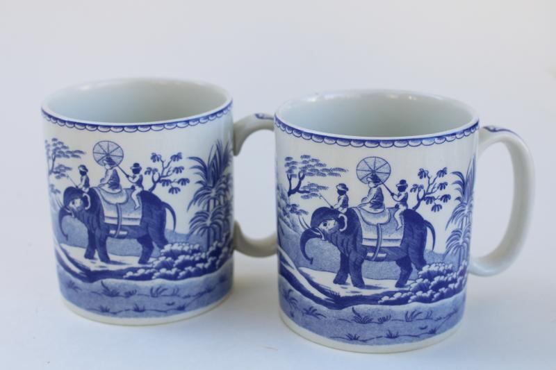 photo of vintage Spode Blue Room china mugs, Indian Sporting elephants pattern from 1807 #1