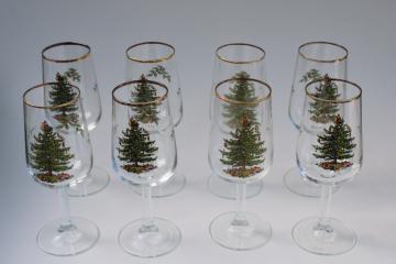 catalog photo of vintage Spode Christmas tree pattern wine glasses or water goblets set of 8