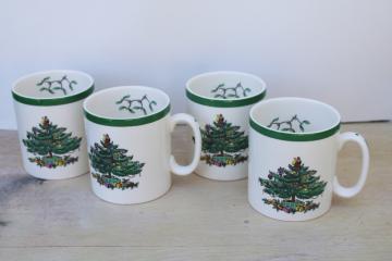 catalog photo of vintage Spode England Christmas Tree china mugs set of four, excellent condition