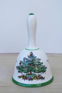 catalog photo of vintage Spode England china Christmas tree pattern table bell holiday decor or ornament