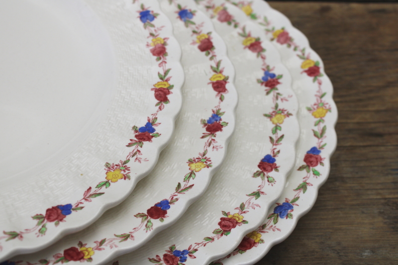 photo of vintage Spode china dinner plates Wicker Rose pattern, tiny flowers w/ embossed basket weave #2
