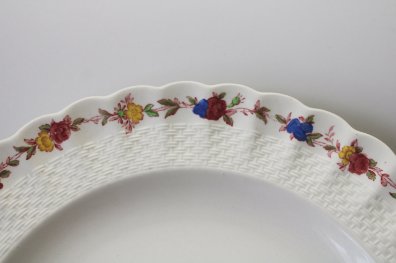 photo of vintage Spode china dinner plates Wicker Rose pattern, tiny flowers w/ embossed basket weave #3