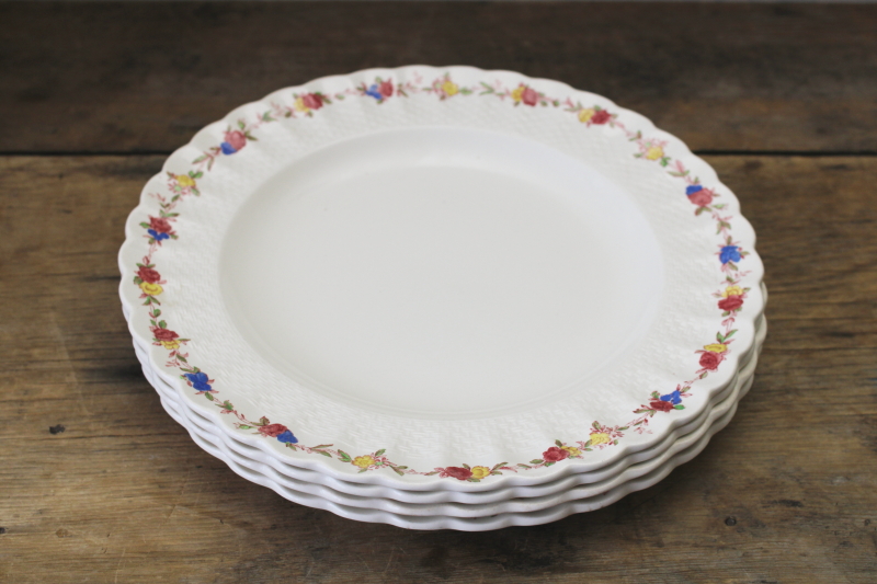 photo of vintage Spode china dinner plates Wicker Rose pattern, tiny flowers w/ embossed basket weave #7