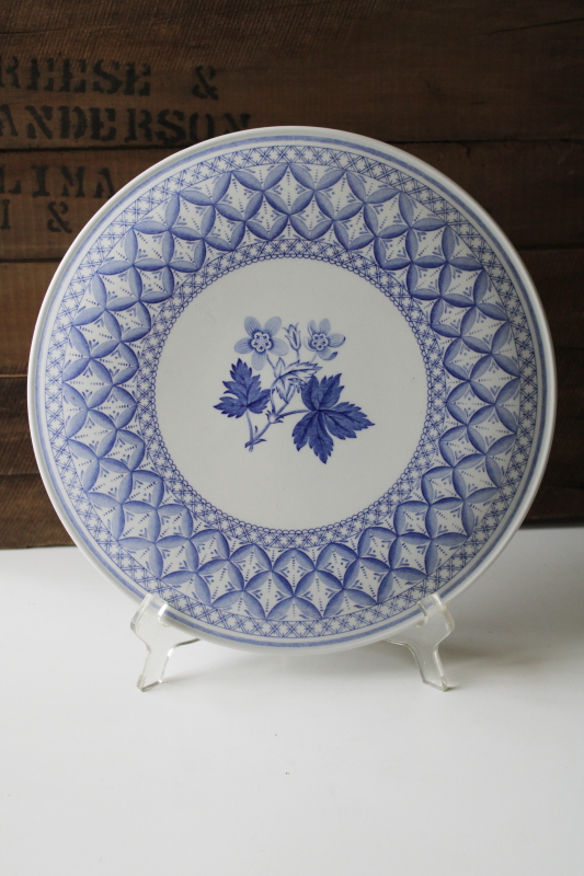 photo of vintage Spode geranium pattern cake plate, blue & white china transferware w/ antique floral #1