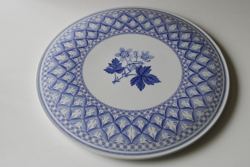 photo of vintage Spode geranium pattern cake plate, blue & white china transferware w/ antique floral  #2
