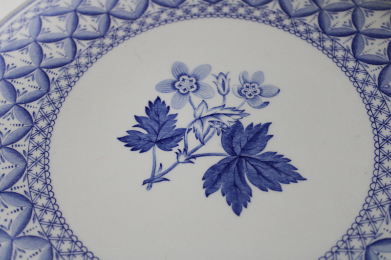 photo of vintage Spode geranium pattern cake plate, blue & white china transferware w/ antique floral  #3