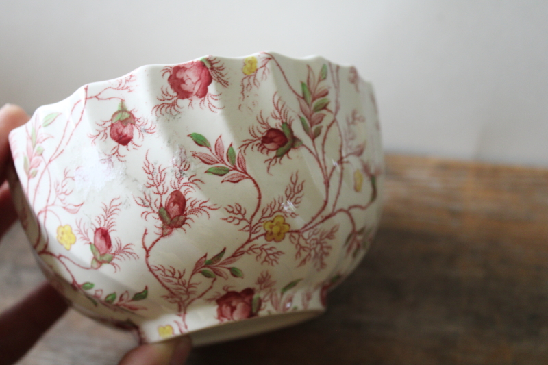 photo of vintage Spode rosebud chintz china bowl, roses floral print pattern English cottage style  #5