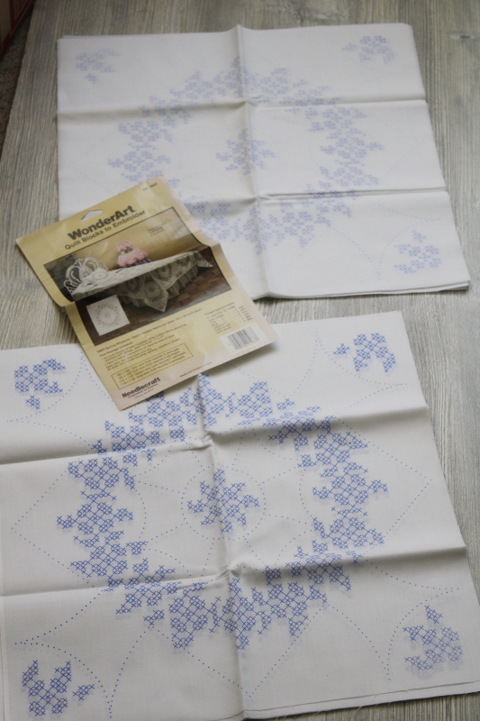 photo of vintage Spring Blossom quilt blocks to embroider, poly cotton fabric stamped for embroidery #1