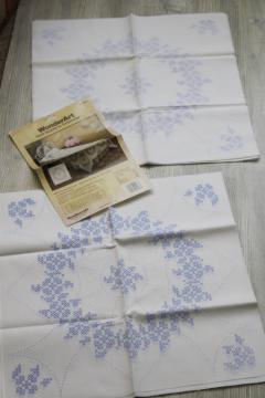 catalog photo of vintage Spring Blossom quilt blocks to embroider, poly cotton fabric stamped for embroidery