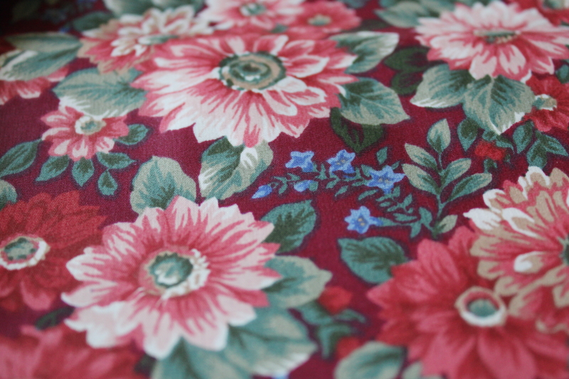 photo of vintage Springs all cotton fabric, polished chintz floral print on burgundy wine, 80s Ralph Lauren style  #2