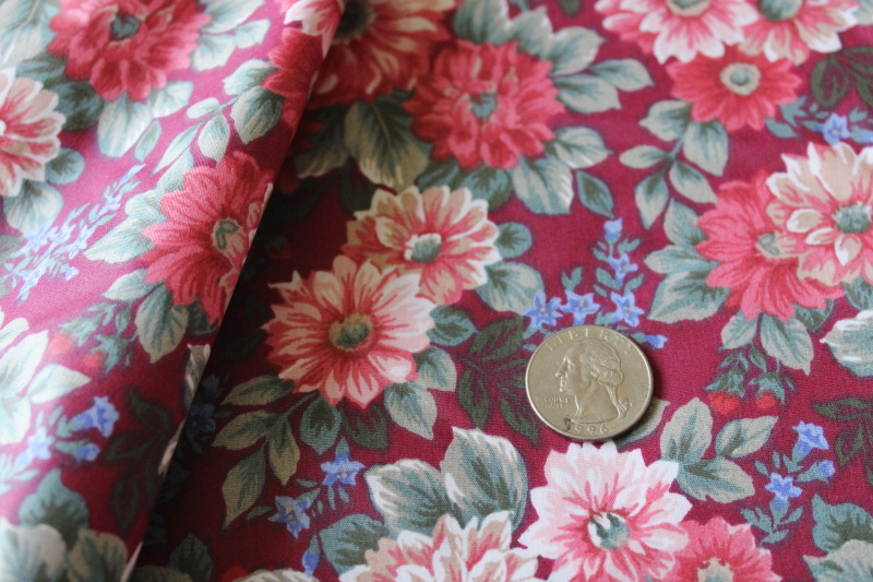 photo of vintage Springs all cotton fabric, polished chintz floral print on burgundy wine, 80s Ralph Lauren style  #3
