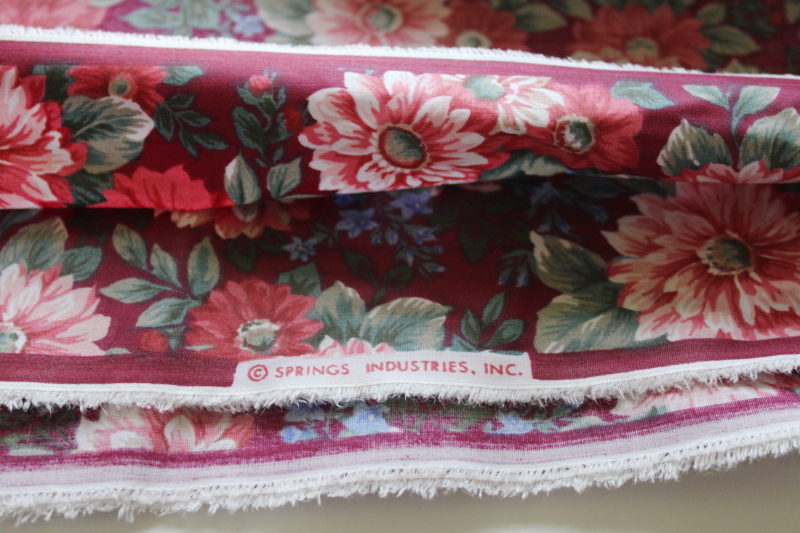 photo of vintage Springs all cotton fabric, polished chintz floral print on burgundy wine, 80s Ralph Lauren style  #4