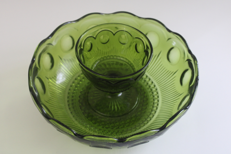 photo of vintage St Genevieve avocado green glass centerpiece or chip & dip bowl  #2