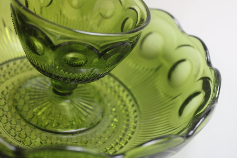 photo of vintage St Genevieve avocado green glass centerpiece or chip & dip bowl  #3