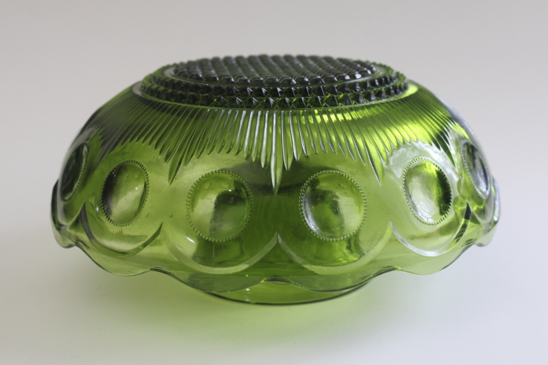 photo of vintage St Genevieve avocado green glass centerpiece or chip & dip bowl  #5