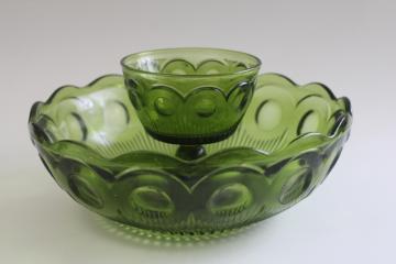 vintage St Genevieve avocado green glass centerpiece or chip & dip bowl 