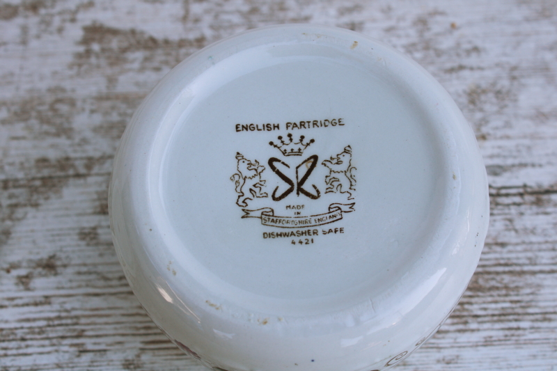 photo of vintage Staffordshire china English Partridge brown multicolor transferware bird pattern sugar bowl #4