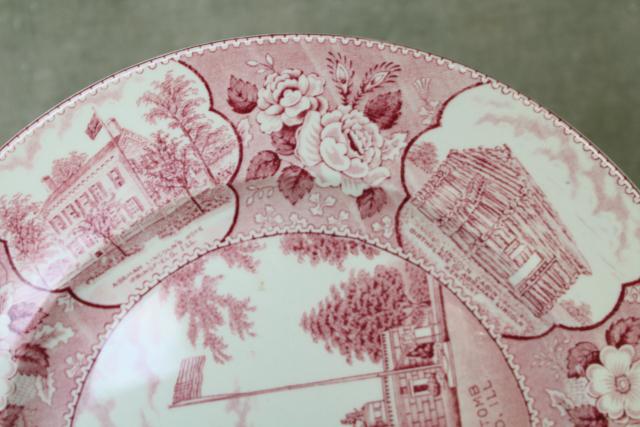 photo of vintage Staffordshire china red transferware plate, souvenir of Lincoln Springfield Illinois #3