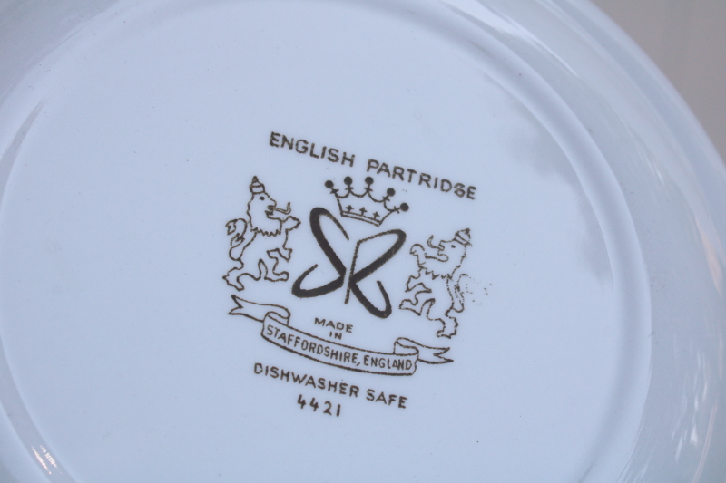 photo of vintage Staffordshire china salad plates set, English Partridge brown multicolor transferware bird pattern #4