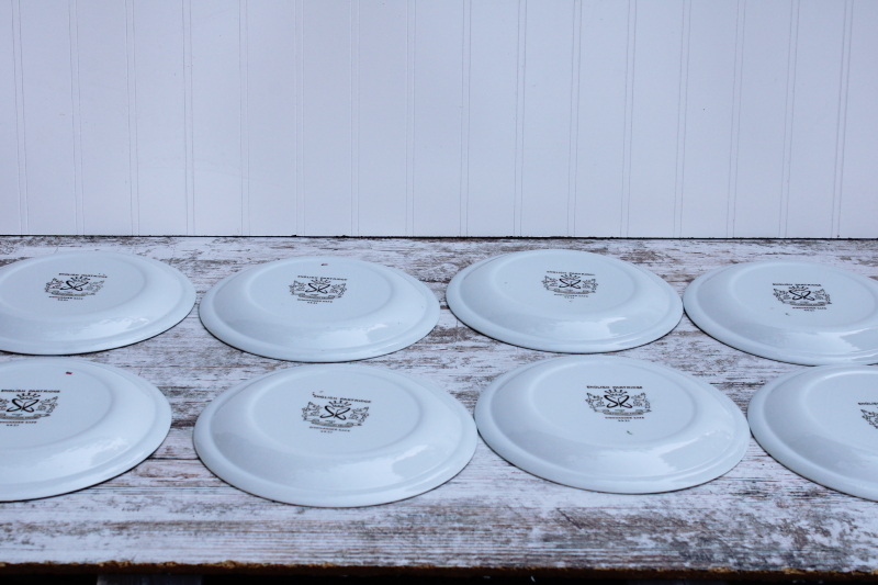 photo of vintage Staffordshire china salad plates set, English Partridge brown multicolor transferware bird pattern #5