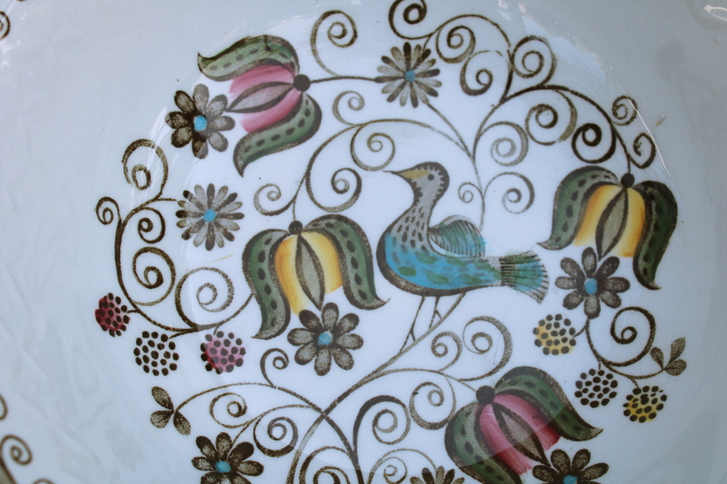 photo of vintage Staffordshire china serving bowl, English Partridge brown multicolor transferware bird pattern #4