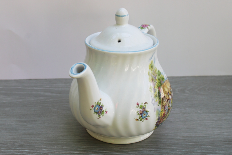 photo of vintage Stafforshire china teapot thatched tudor cottage, Arthur Wood England  #2