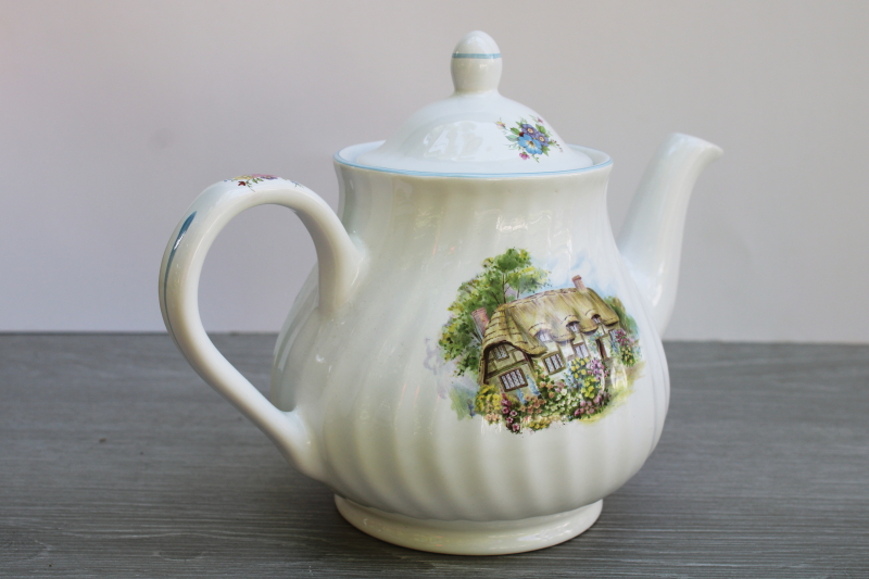 photo of vintage Stafforshire china teapot thatched tudor cottage, Arthur Wood England  #3