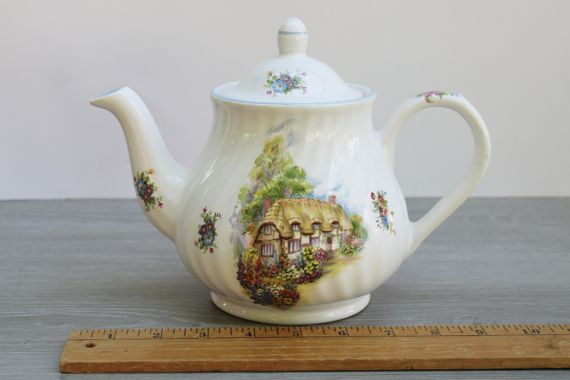 photo of vintage Stafforshire china teapot thatched tudor cottage, Arthur Wood England  #7