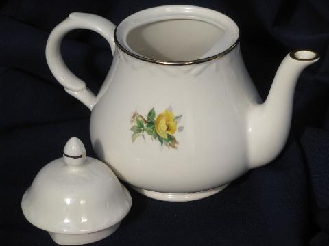photo of vintage Stafforshire tea pot, yellow roses china Arthur Wood teapot #2
