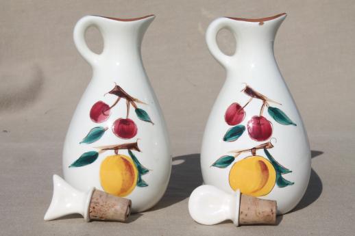 photo of vintage Stangl pottery fruit pattern Oil & Vinegar cruets, cruet bottle set #3