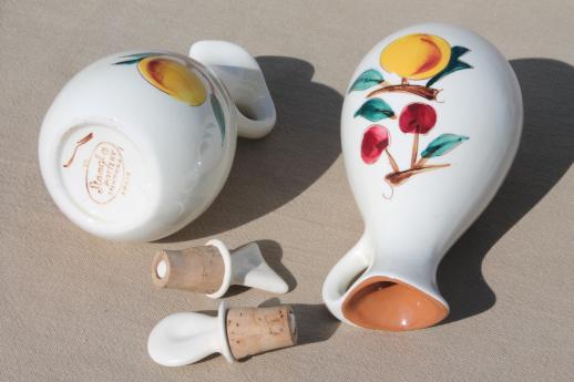 photo of vintage Stangl pottery fruit pattern Oil & Vinegar cruets, cruet bottle set #4