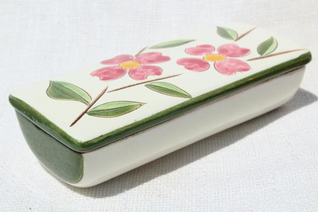 photo of vintage Stangl pottery pink dogwood long rectangular box, cigarette box? #2