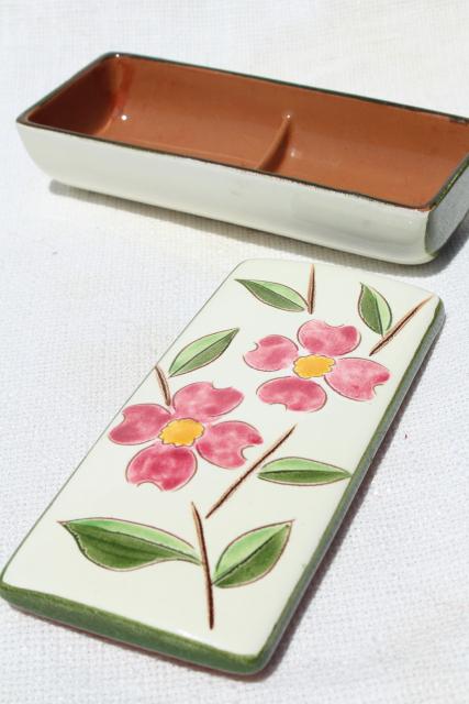 photo of vintage Stangl pottery pink dogwood long rectangular box, cigarette box? #3