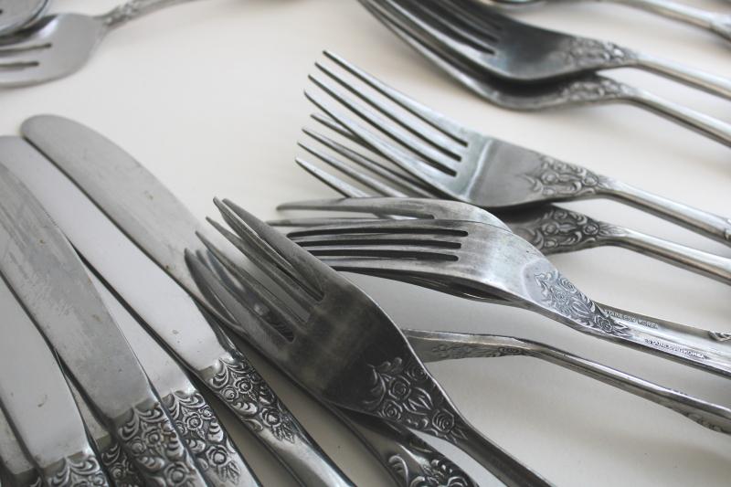 photo of vintage Stanley Roberts Korea stainless flatware, heavy ornate floral rose pattern silverware #8