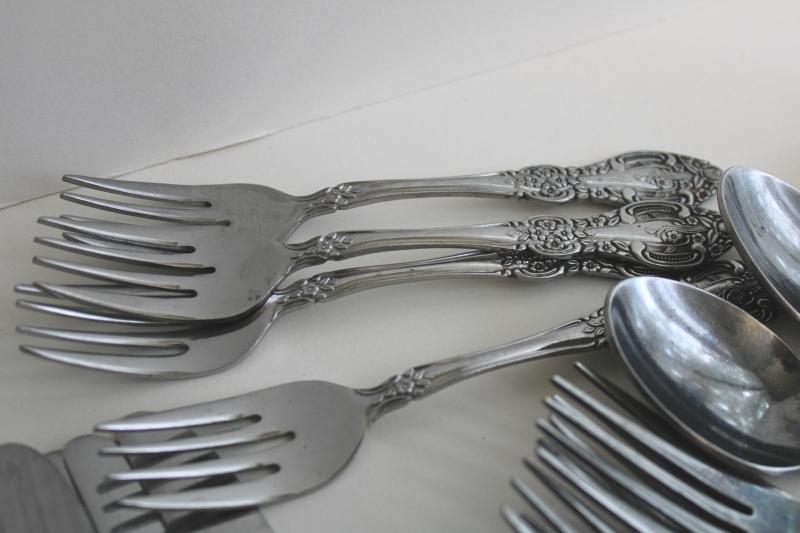 photo of vintage Stanley Roberts Korea stainless flatware, heavy ornate floral rose pattern silverware #10