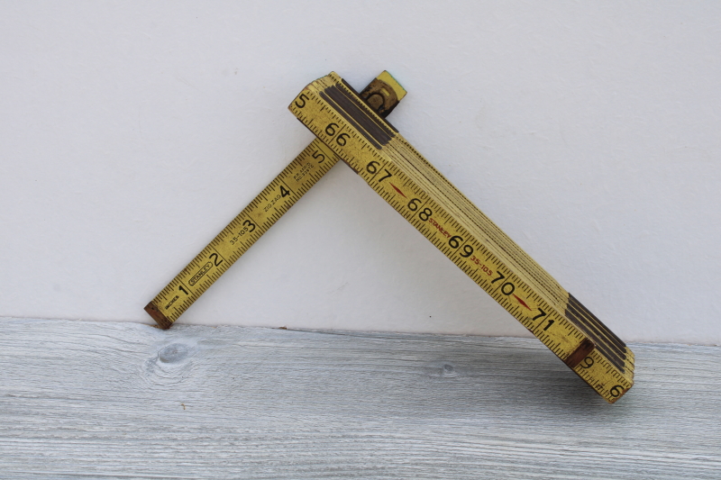 photo of vintage Stanley folding wood ruler, 2yd measuring stick yardstick measure, old carpenters tool #2